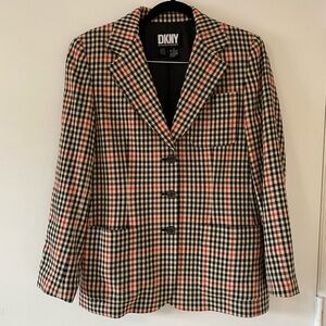DKNY  Vintage Wool Blend Black and Cream Red Plaid Blazer Jacket Women’s Size 6